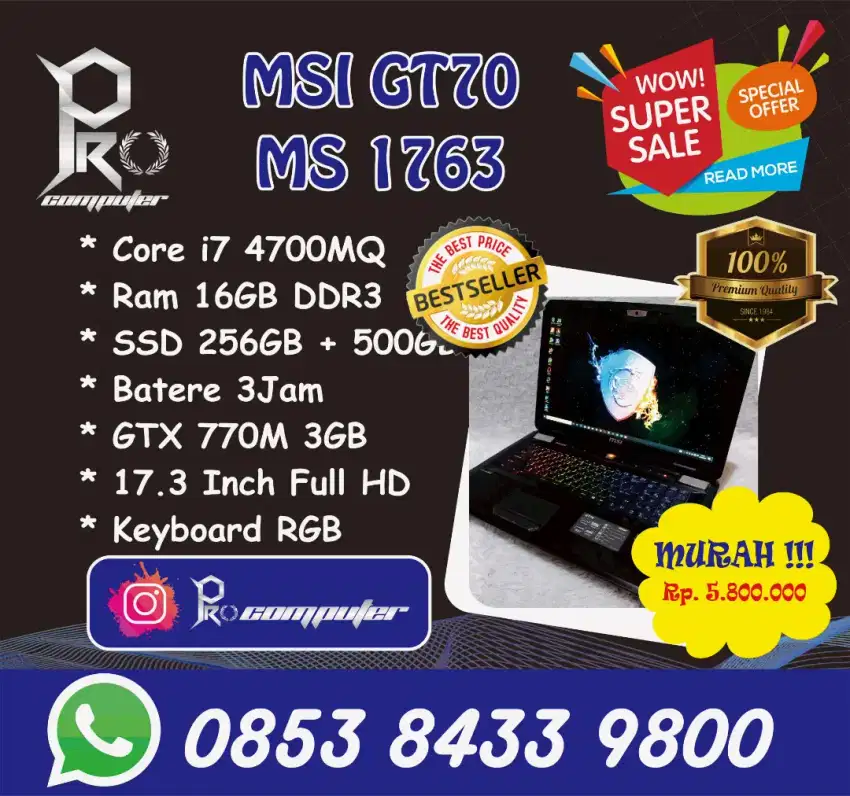 Gaming Render Monster MSI GT70 2OC Prokomputer