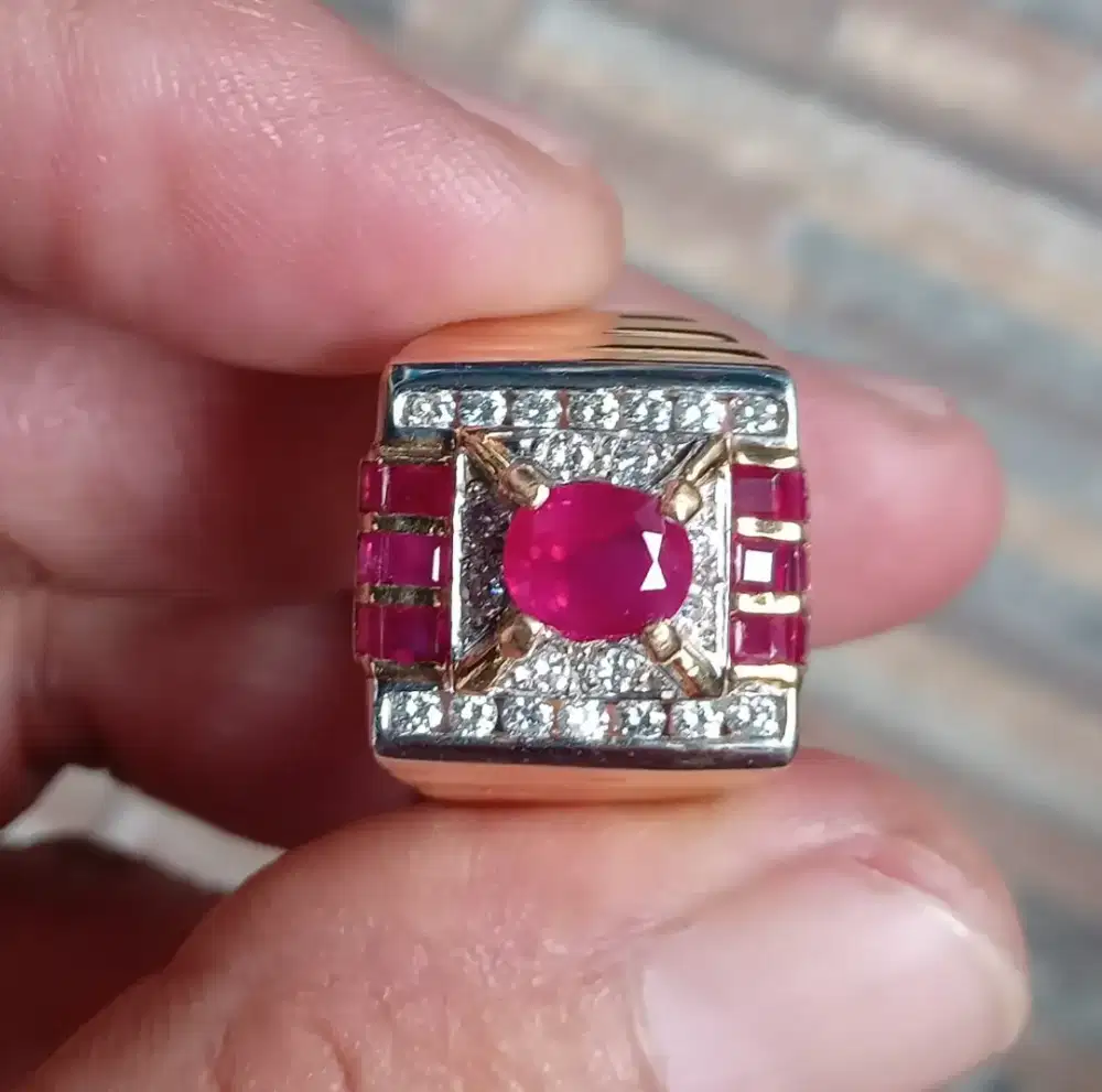 Cincin Ruby Burma 1+ CRT ,EMAS Berlian