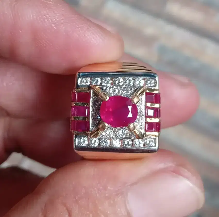 Cincin Ruby Burma 1+ CRT ,EMAS Berlian