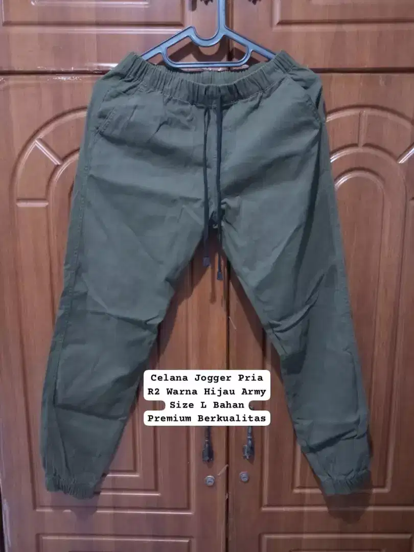 Celana Jogger Pria R2 Warna Hijau Army Size L Bahan PremiumBerkualitas