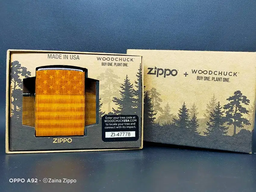 New Zippo 49332 WoodChuck Wrap American Flag Original