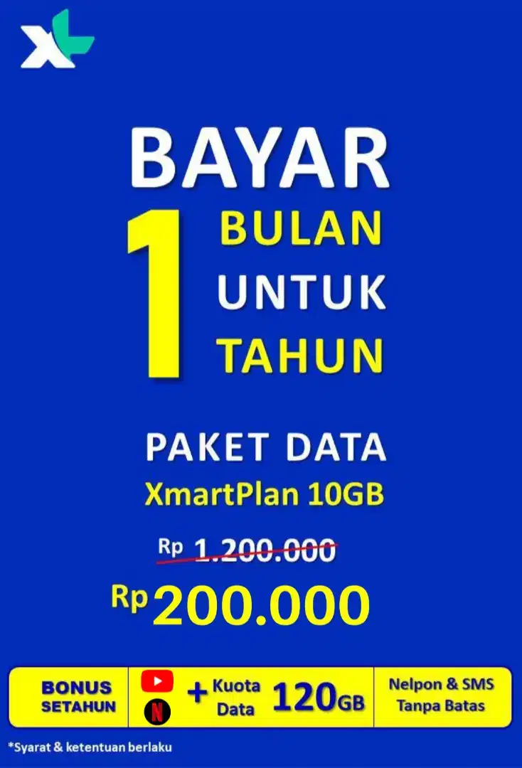 Paket Data Internet Super Murah 1 Tahun XL Xmartplan 120GB