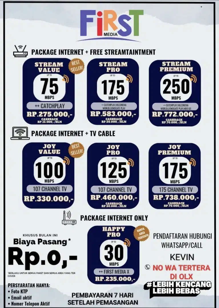 PROMO PASANG WIFI FIRST MEDIA OPTIK 5G ,HARGA FLATE GRATIS PASANG