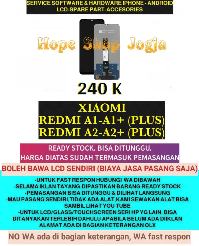 Service HP-Touchscreen-Baterai-LCD XIAOMI
REDMI A1-A2-A1+/A2+ (PLUS)