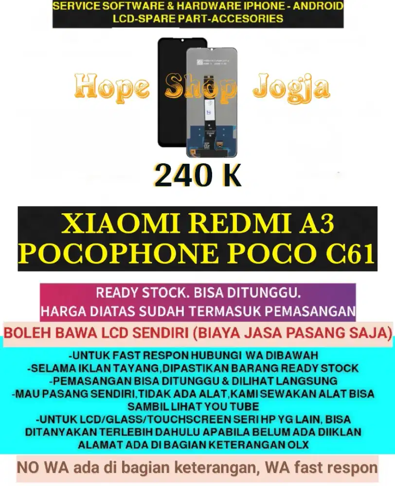 Service HP-Touchscreen-Baterai-LCD REDMI A3-POCO C61