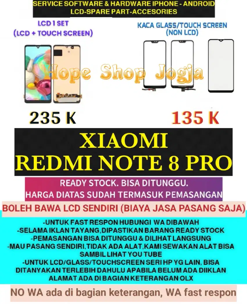 Service HP/Ganti Touchscreen-Baterai-LCD REDMI NOTE 8 PRO