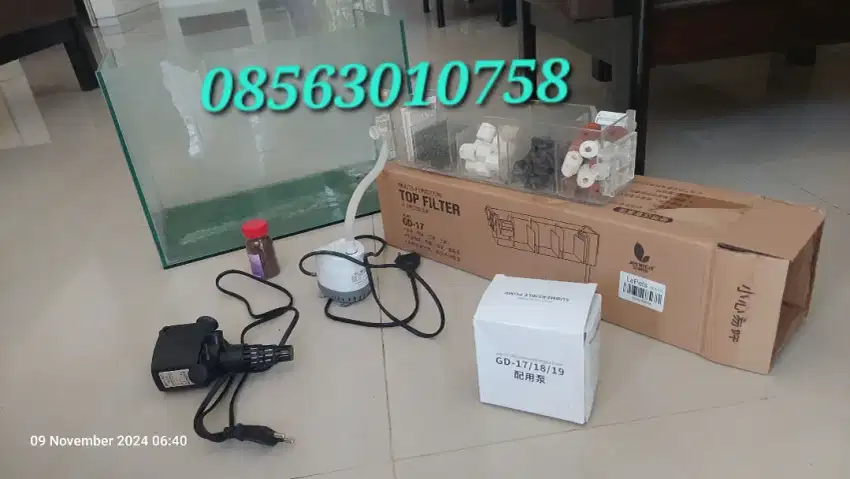 Aquarium lengkap mesin filter merk Jeneca dan pompa air merk Recent