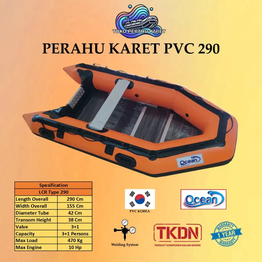 Perahu Karet Rescue SAR Banjir PVC OCEAN 290 Capacity 3-4 Orang