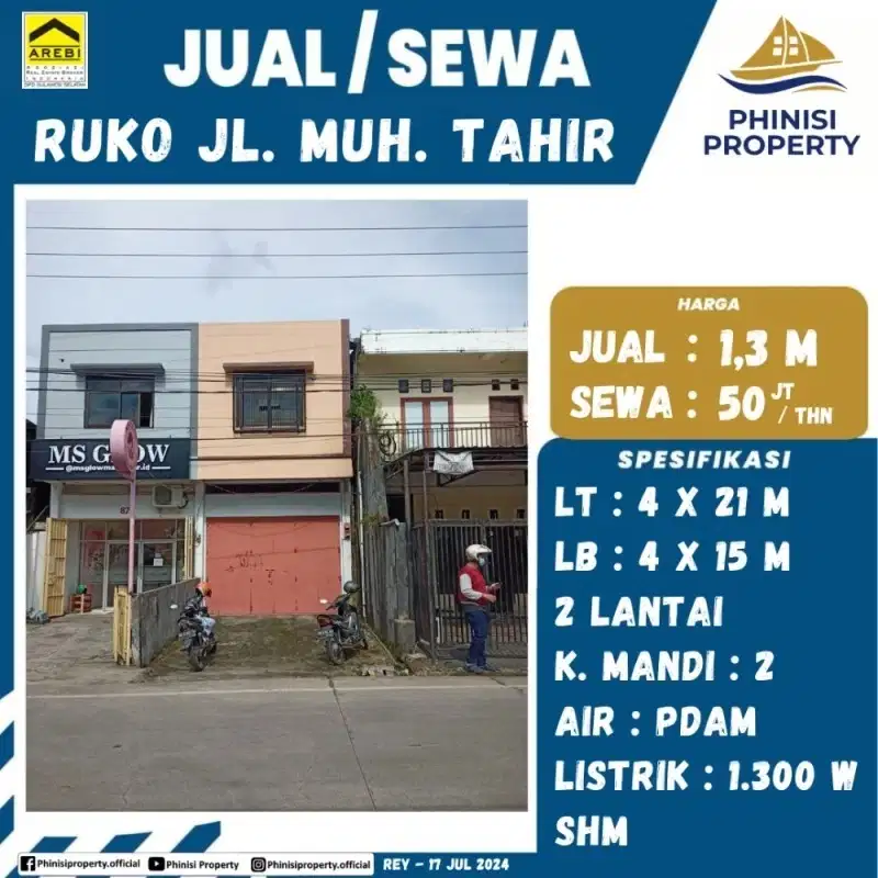 DISEWAKAN RUKO 2 LANTAI JALAN MUHAMMAD TAHIR