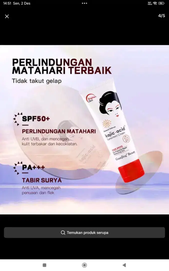 Sunscreen kojic acid