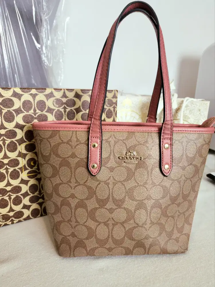 Tas COACH Tote Bag Authentic Pink Brown, Like New