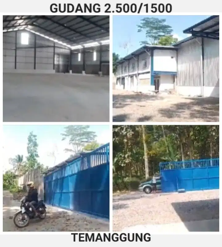 DISEWAKAN GUDANG TEMANGGUNG LUAS 2.500M2/1.500M2