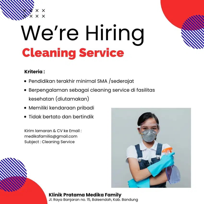 LOWONGAN KERJA CLEANING SERVICE BALEENDAH, KAB. BANDUNG