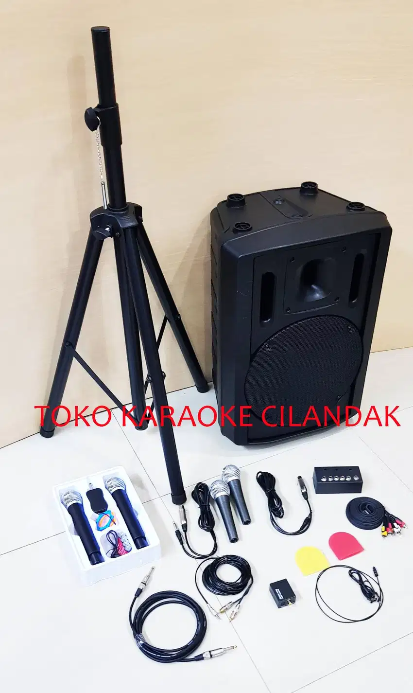 1paket karaoke 1set speaker mic dan stand