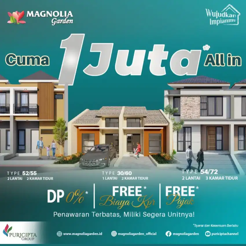 Dijual rumah tanpa DP murah. Magnolia garden