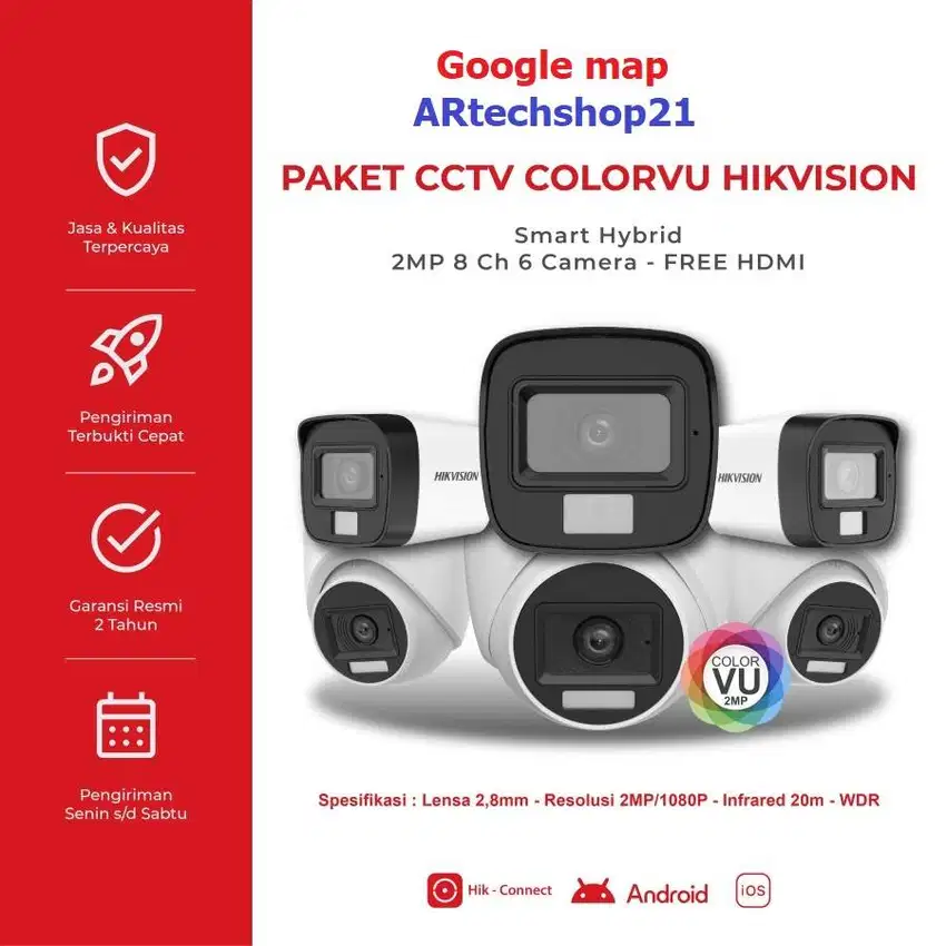 Paket CCTV Hikvision Colorvu Smart Hybrid 2MP 8CH 6 Camera NEW