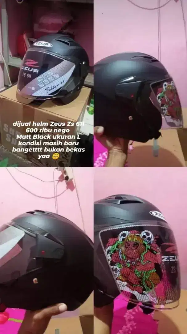 dijual helm Zeus Zs 611 Matt Black ukuran L kondisi masih baru