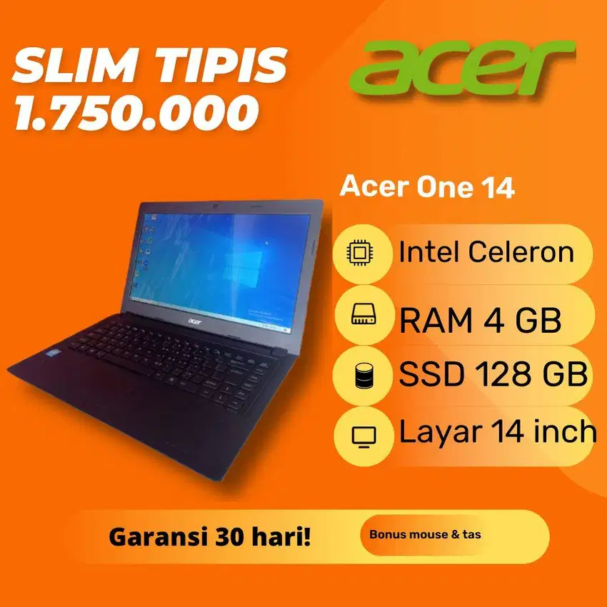 Laptop Acer Z1401 Hitam 14 inch RAM 4GB SSD 128GB Windows 10 Slim