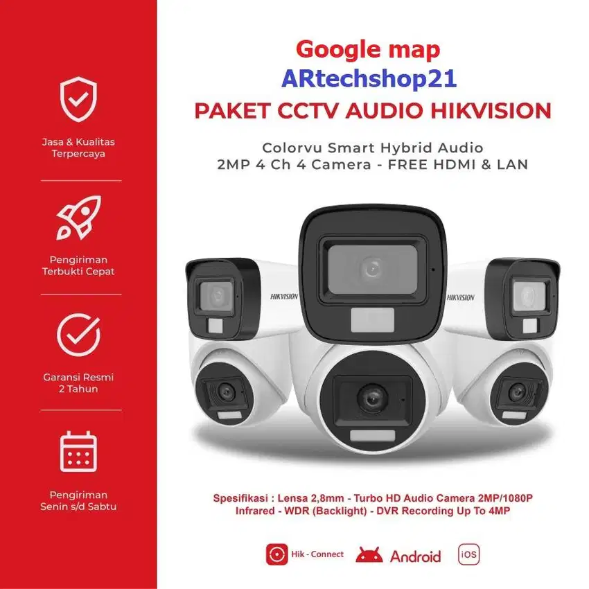 Paket CCTV Hikvision Colorvu Audio Smart Hybrid 2MP 4Ch 4 Camera