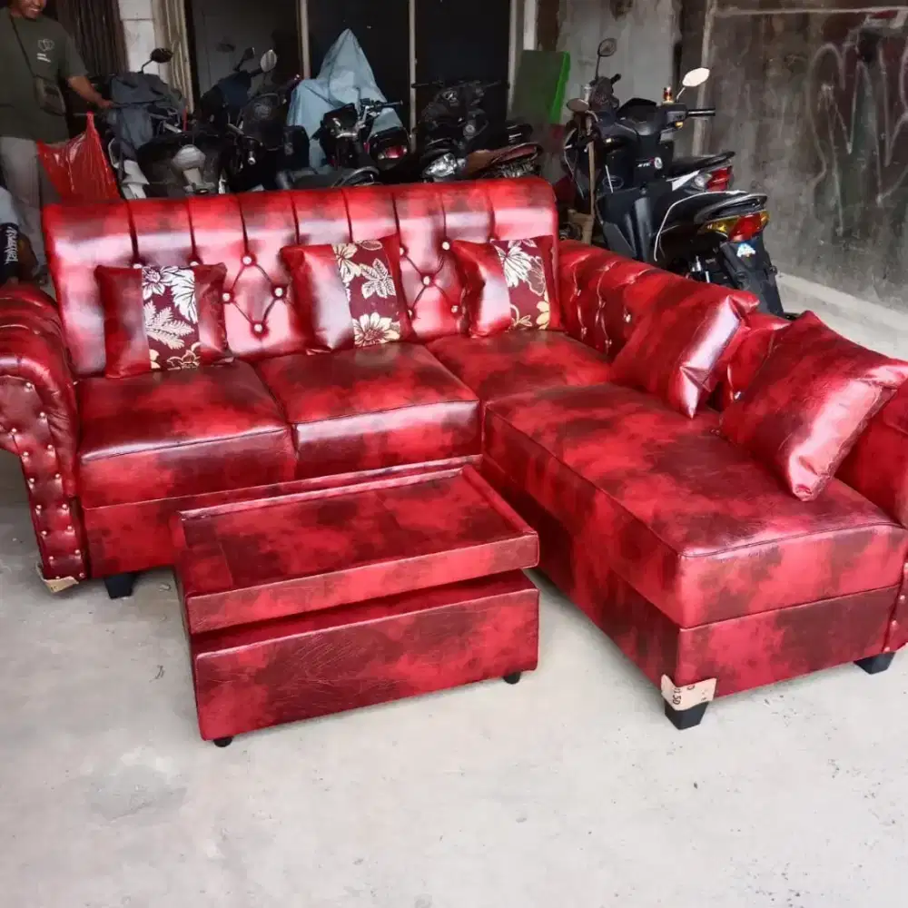 Sofa kancing oscar/semi kulit/sofa murah di bekasi