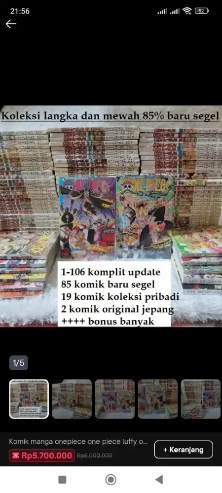 Komik one piece onepiece lengkap 1-106 koleksi langka 85% baru segel