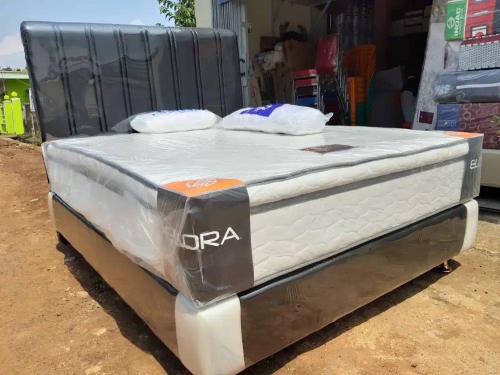 Fullset Matras Springbed Elora Gold Plustop Dipan Sandaran Elora