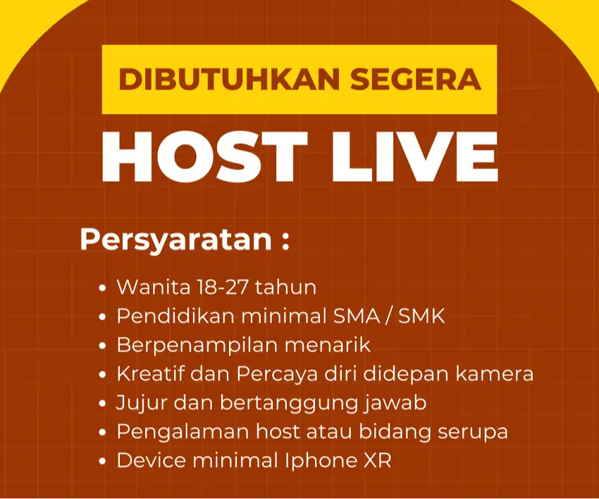 Dibutuhkan segera Host Live untuk perhiasan, area jambi dan sekitarnya