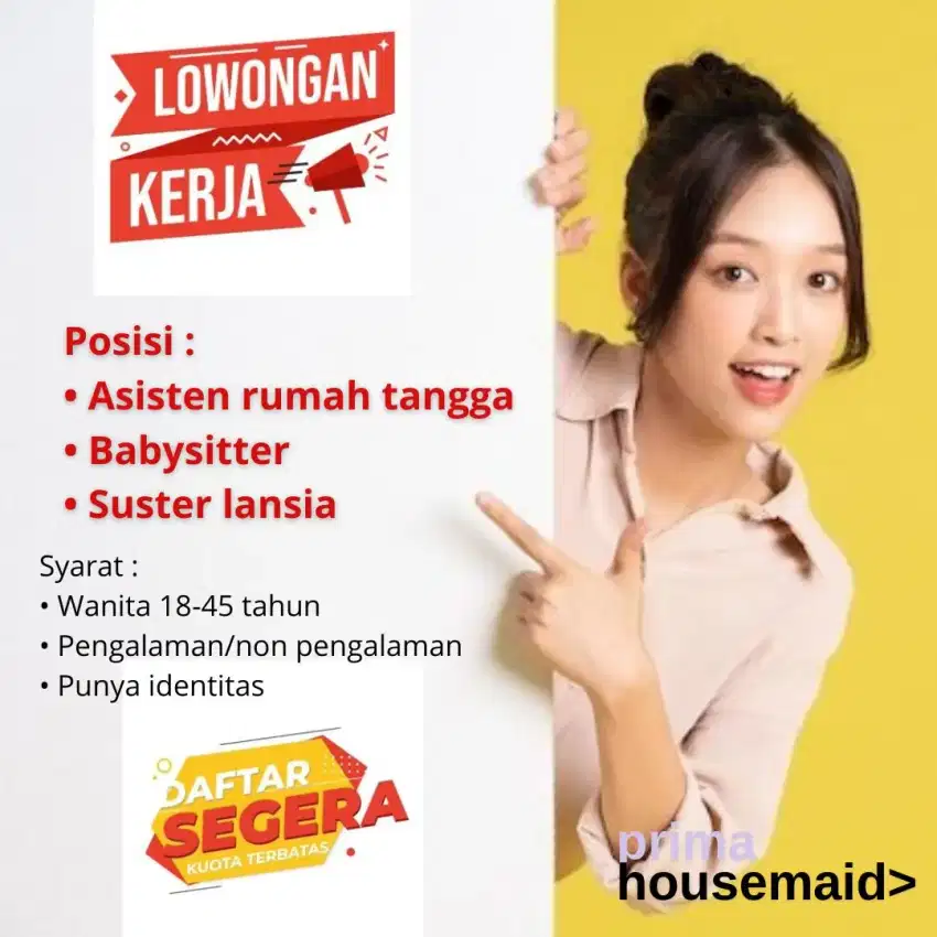 Loker wanita art, babysitter, suster lansia