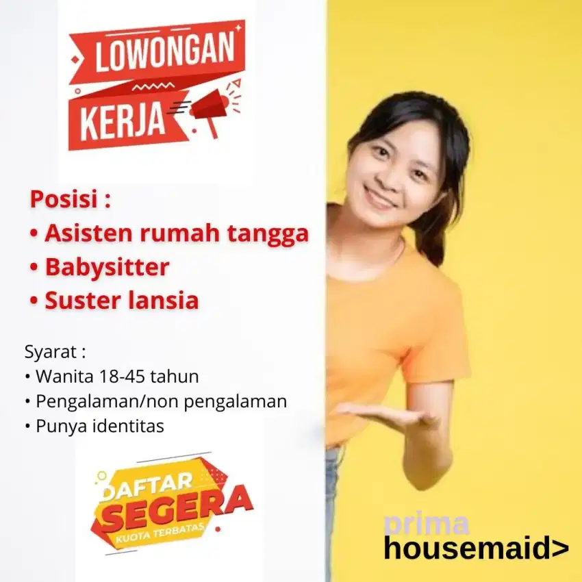 Loker wanita art, babysitter, suster lansia