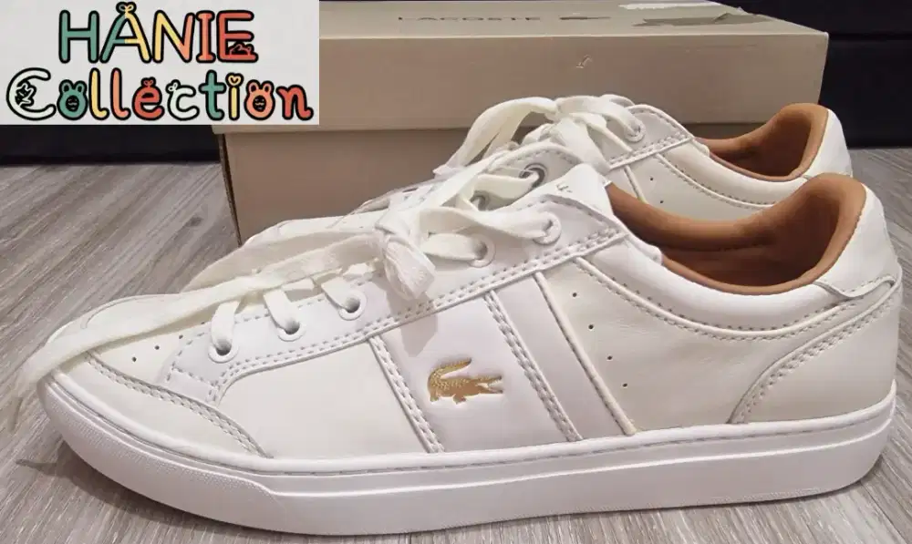 Lacoste-Size 44-Wht/Gld-Leather/Synhetic