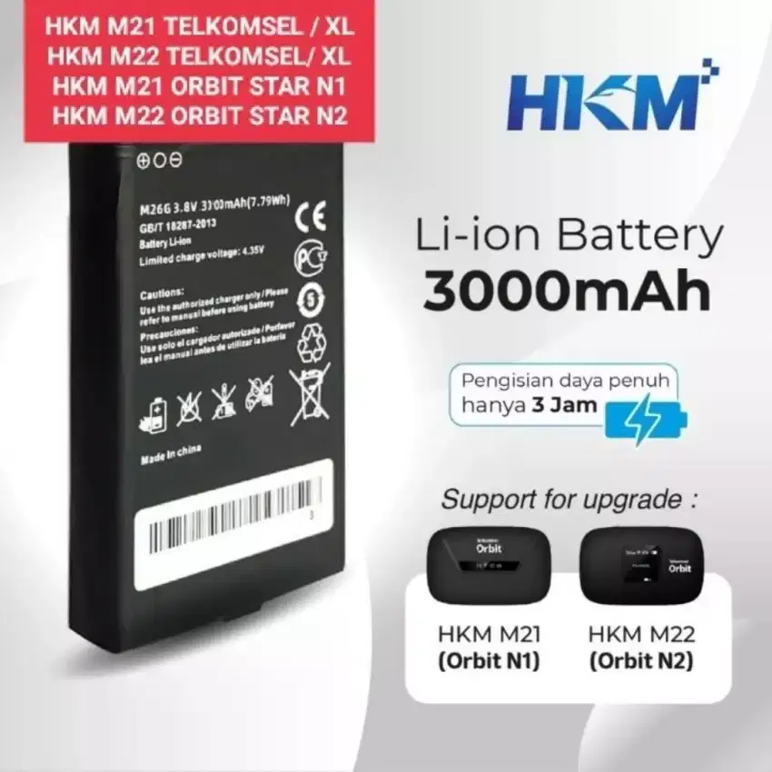 ORIGINAL BATERAI MIFI MODEM WIFI HKM M21 M22 TSEL XLGO N1 N2 ORBIT