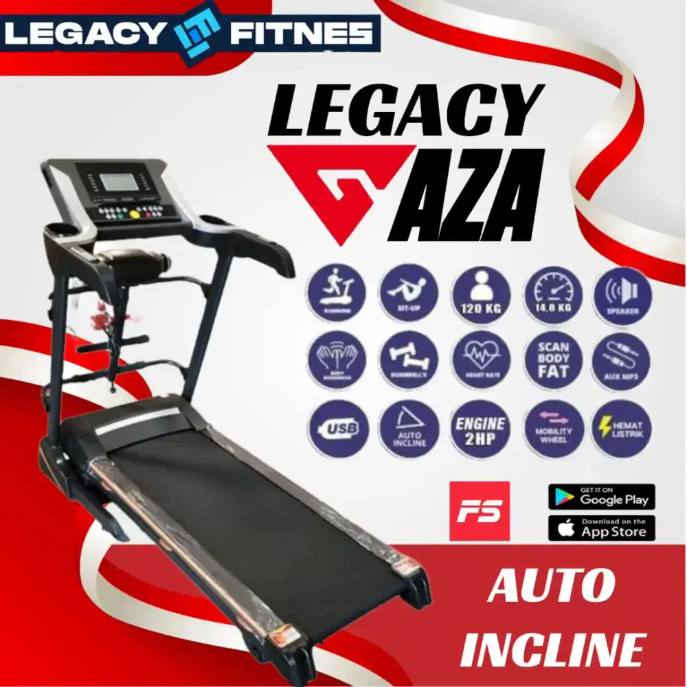 Treadmill Elektrik Auto Incline Legacy Gaza Kokoh Super kuat