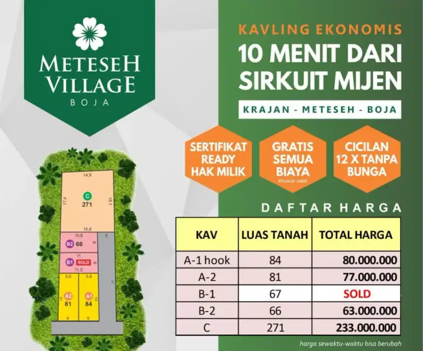 Tanah kavling murah SHM ready di meteseh boja