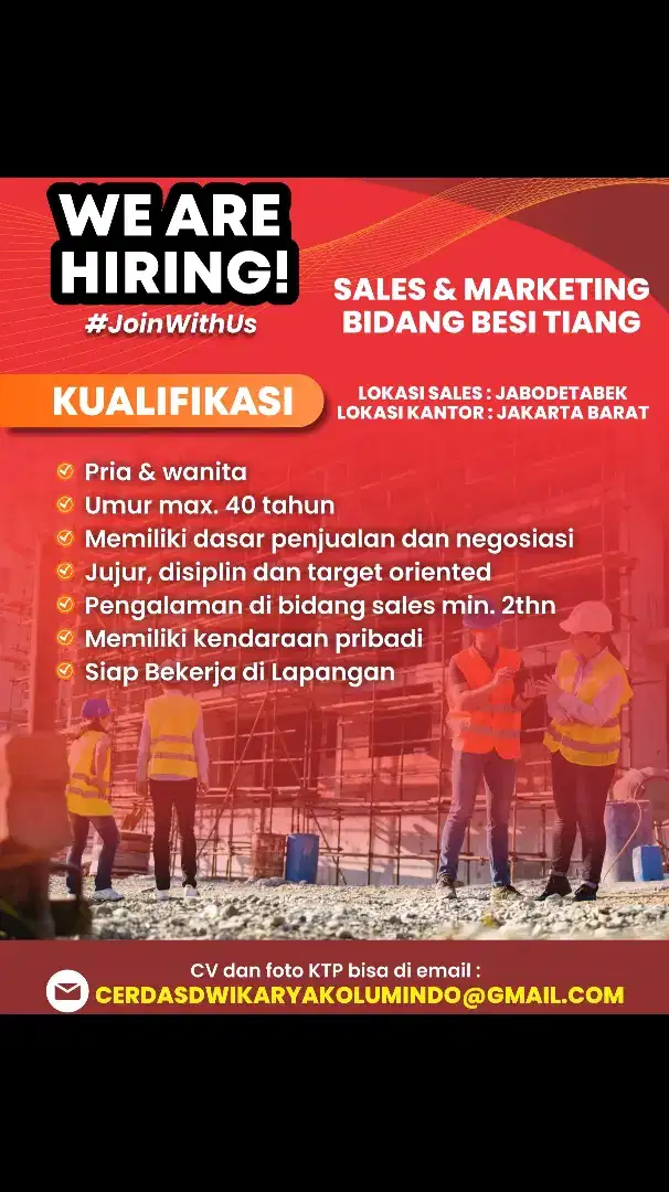 DI CARI!! SALES UNTUK PABRIK BESI TIANG!!