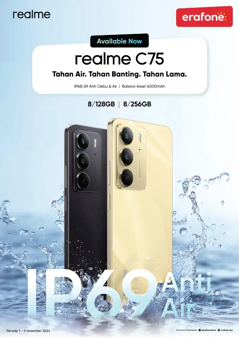 REALME C75 HP IP 66/68/69 ANTI AIR. BATERAI 6000.45WATT RAM 8+16/128