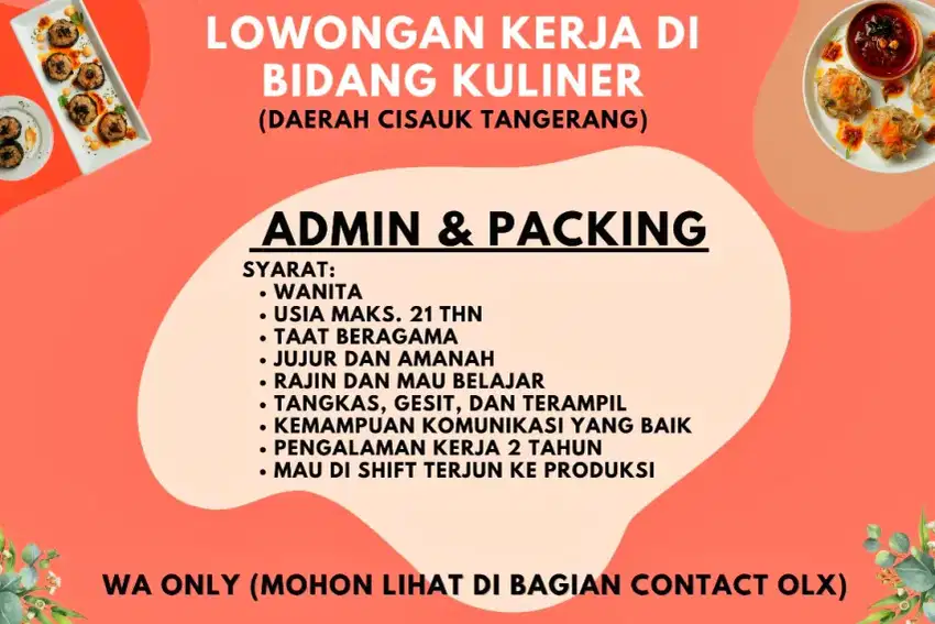 Lowongan Administrasi dan Packing Kuliner