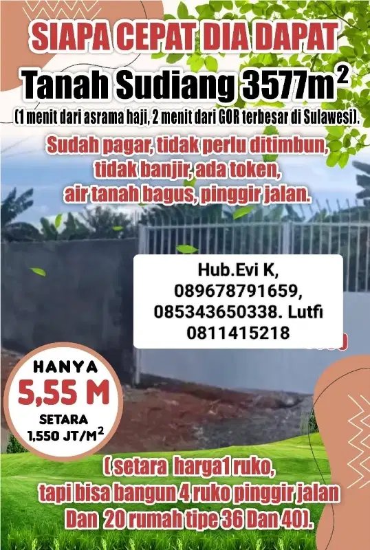 Dijual tanah di daerah Sudiang Makassar