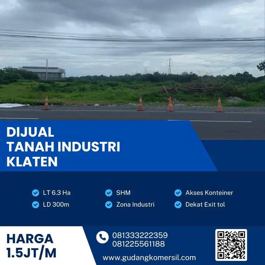 Dijual Lahan Strategis Industri,Lokasi Ceper,Klaten,Luas 6,3 Ha,Bu!