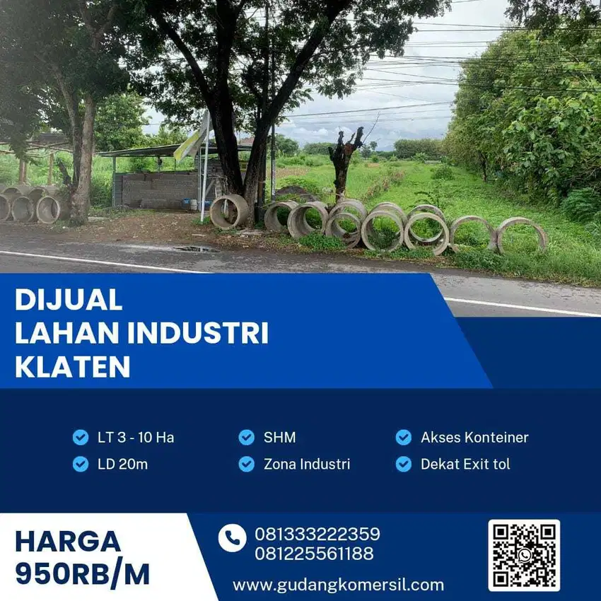 Dijual Cepat Lahan Zona Industri,Lokasi Ceper,Klaten,Luas 9 Ha,Bu!