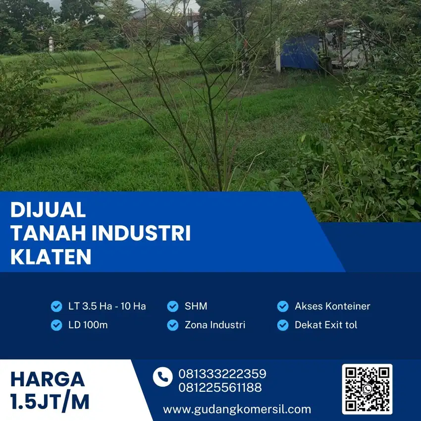 Dijual Lahan Zona Industri,Lokasi Ceper,Klaten,Luas 10 Ha