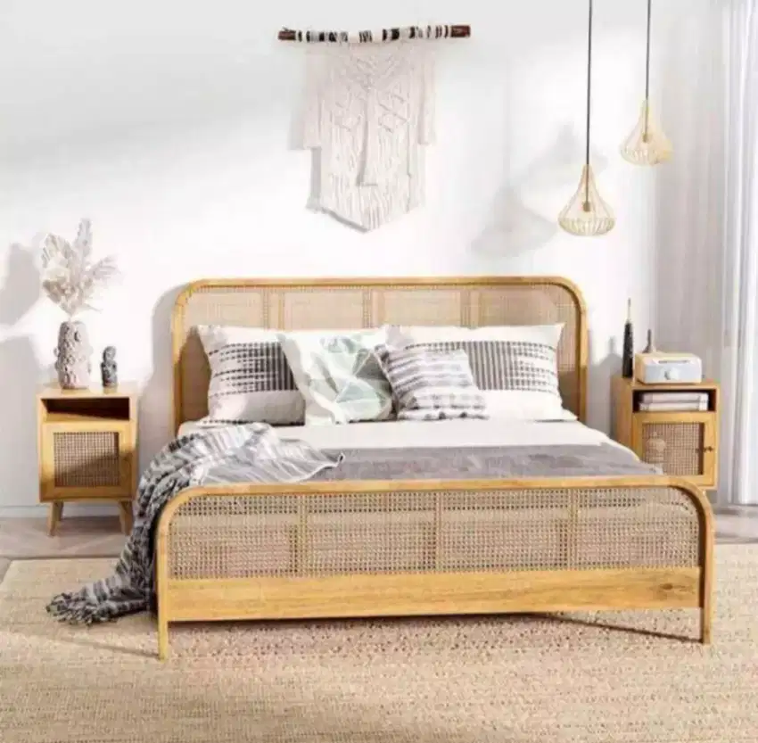 Tempat tidur minimalis rattan kayu jati