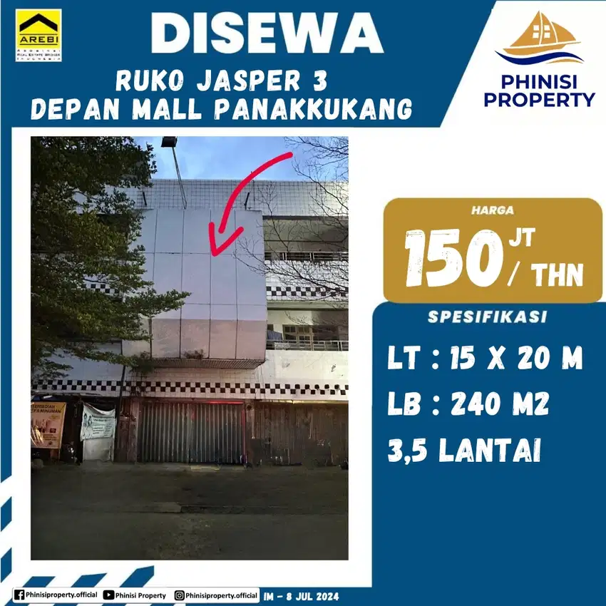 DISEWAKKAN RUKO 3,5 LANTAI JASPER 3 EPAN MALL PANAKKUKANG