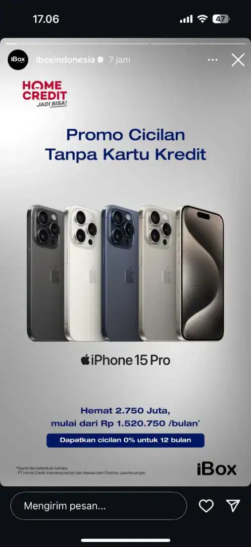 Cicil iPhone 15 pro dengan home credit