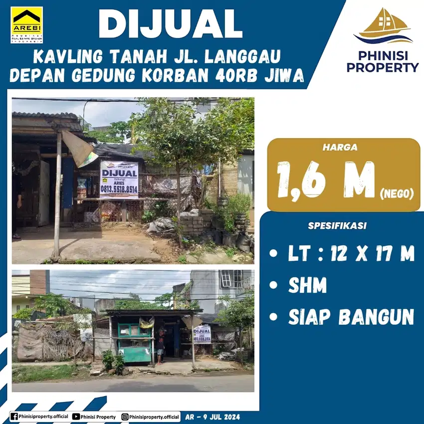 DIJUAL KAVLING TANAH JALAN LANGGAU DEPAN GEDUNG KORBAN 40.000 JIWA