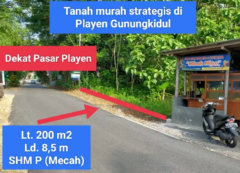 Jual Tanah strategis murah pinggir jalan raya pasar playen gunungkidul