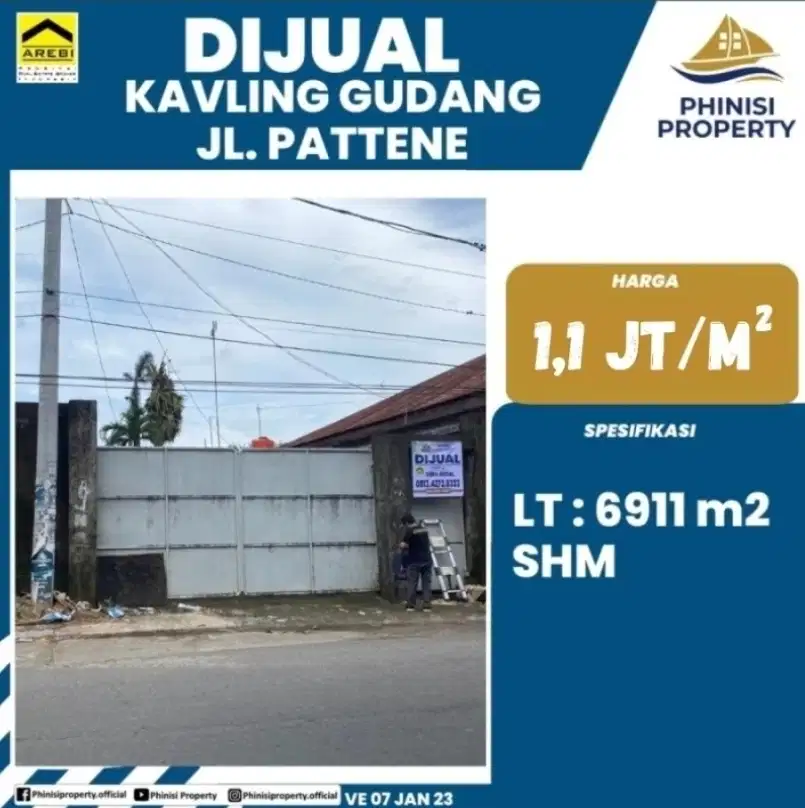 DIJUAL Kavling Gudang Besar di Jl Pattene