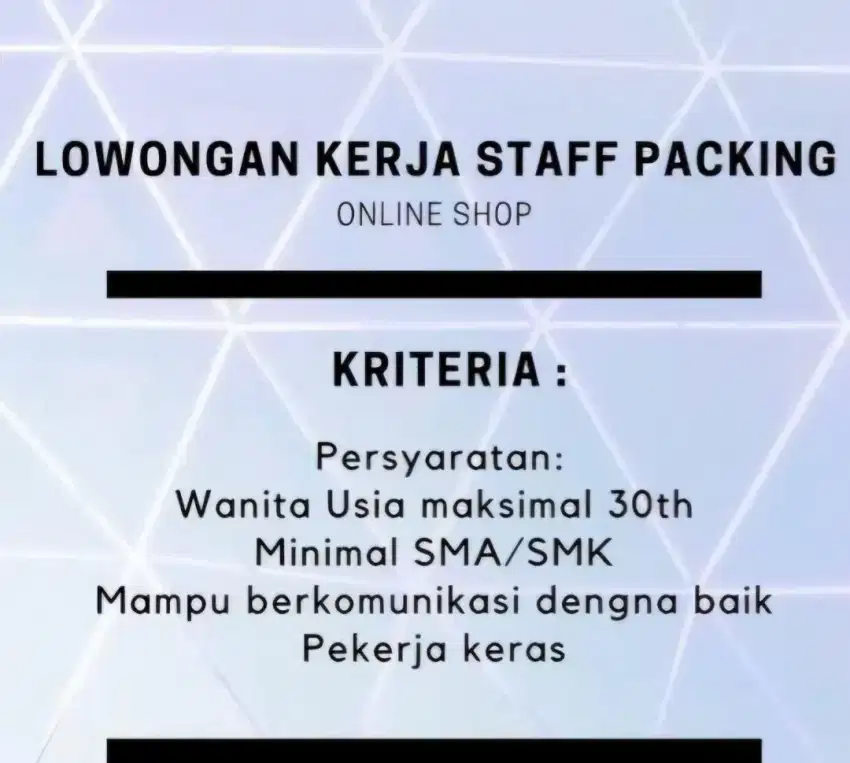 Di cari untuk staff packing online shop