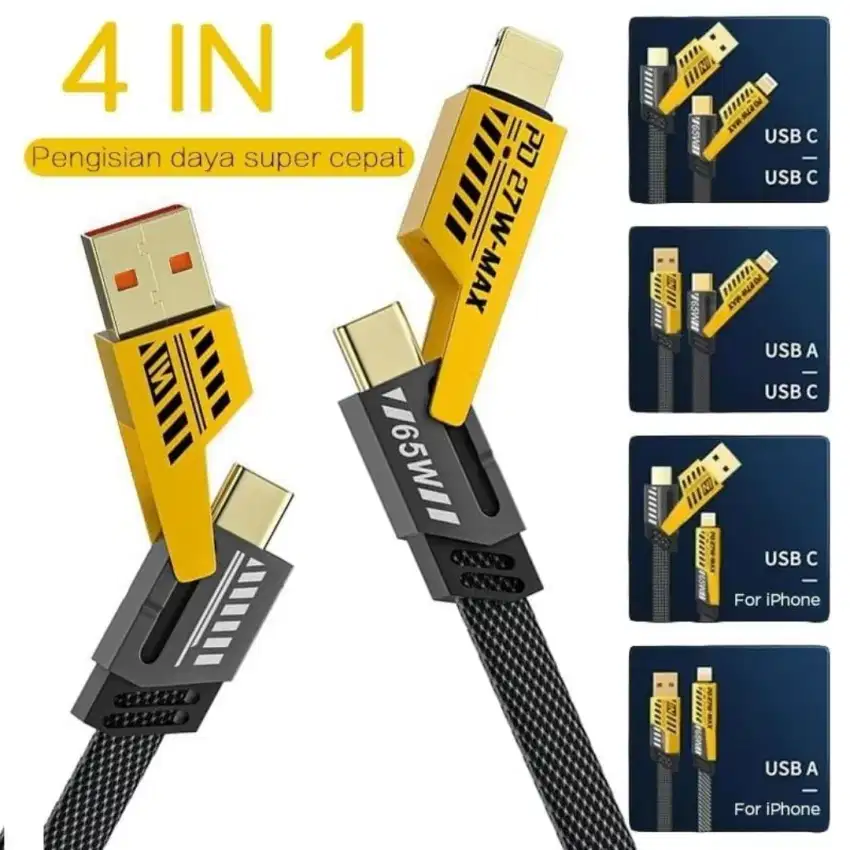 Kabel Data 4in1 65W Fast Charging 6A Bisa Type C to C Usb lightening