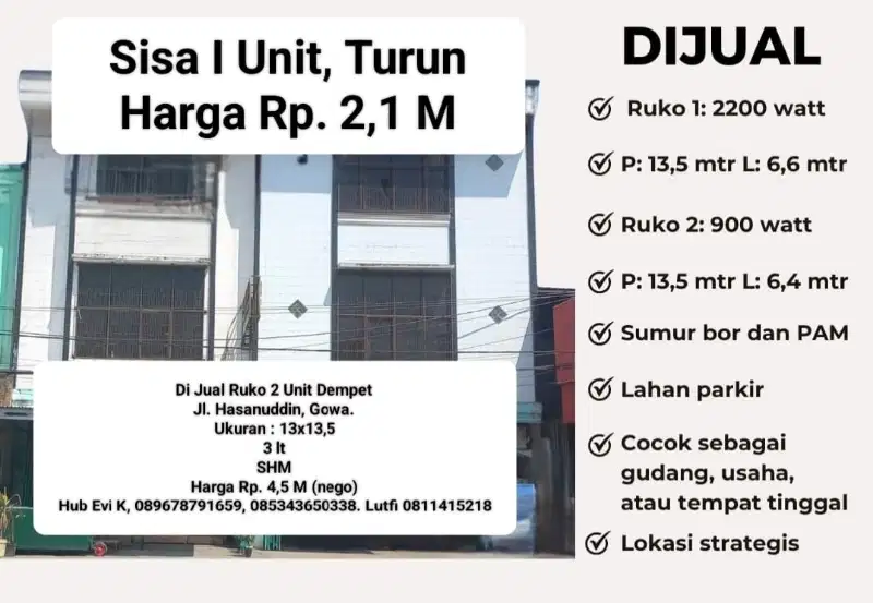 Dijual Ruko 3 lantai di Gowa