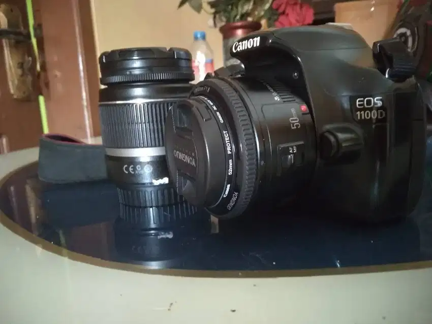 jual kamera canon 1100D + lensa kit + lensa fix 50 mm youngno